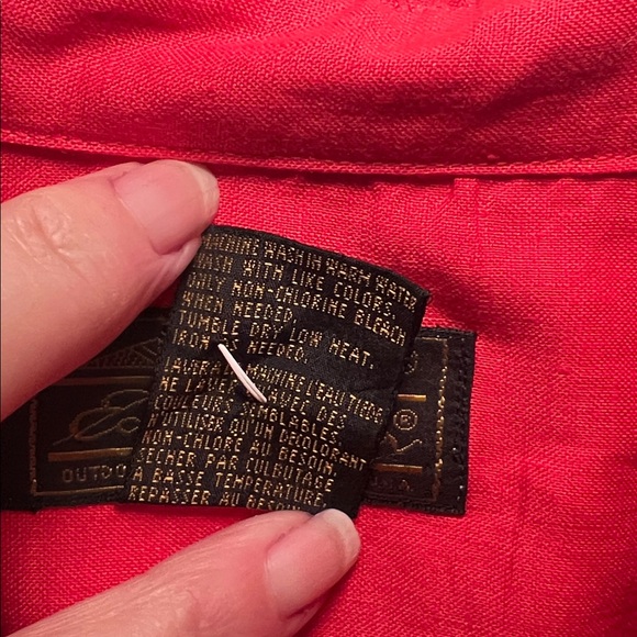 100% Linen Eddie Bauer Vibrant Red Casual Button Down Shirt - Picture 6 of 11